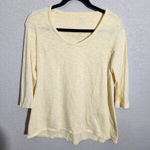Chicos Top Womens Size 0 US XS Ultimate Tee Yellow 3/4 Sleeve Soft Cotton Blend